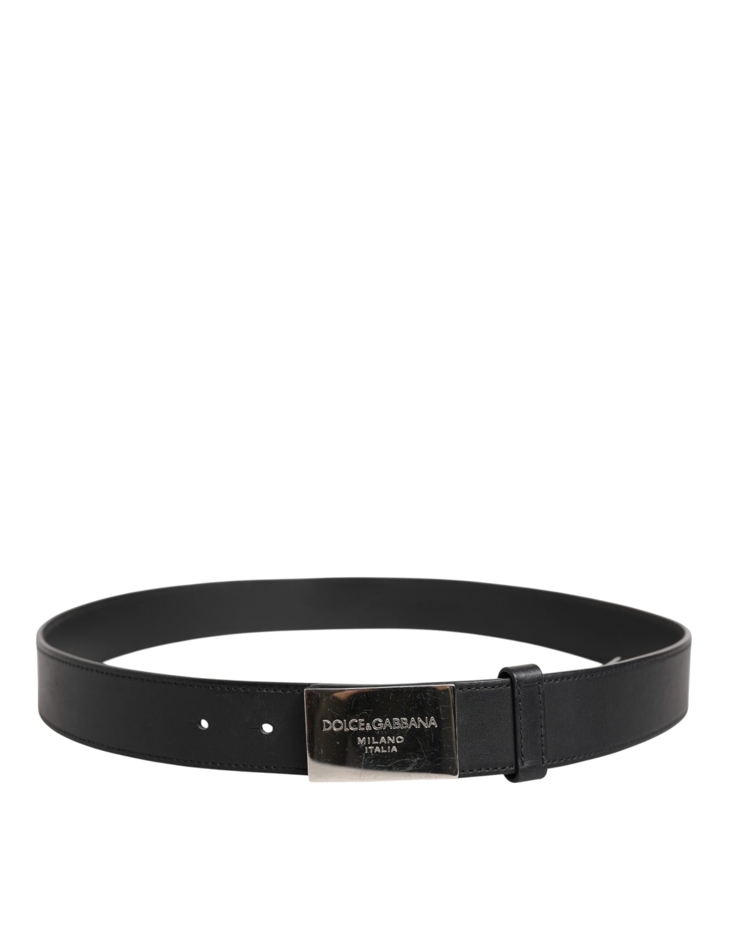 Ceinture classique en cuir noir Dolce &amp; Gabbana avec boucle en métal et logo