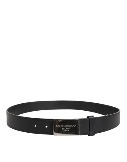 Ceinture classique en cuir noir Dolce &amp; Gabbana avec boucle en métal et logo