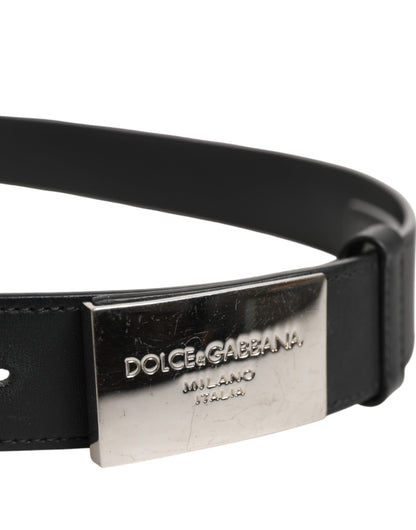 Ceinture classique en cuir noir Dolce &amp; Gabbana avec boucle en métal et logo