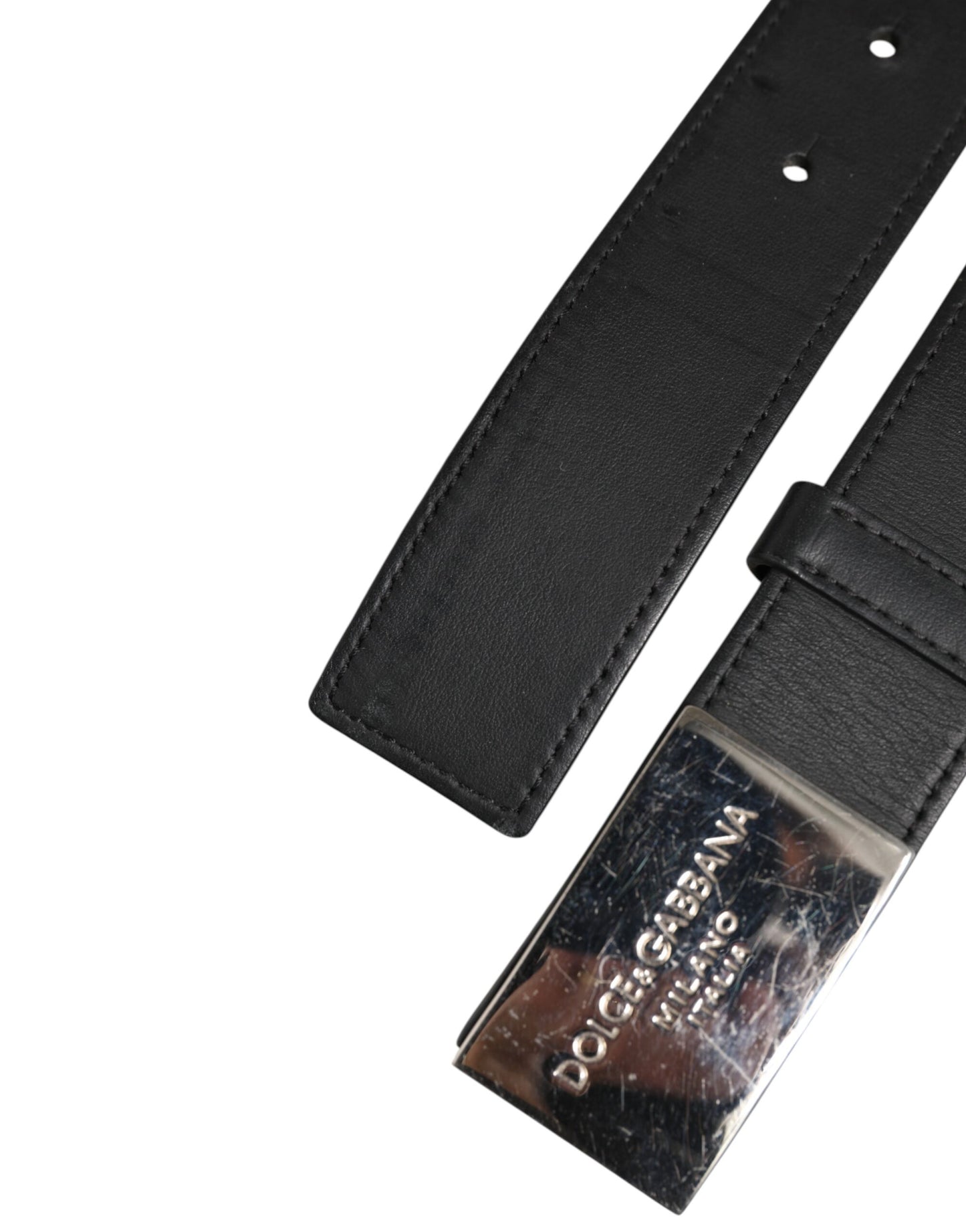 Ceinture classique en cuir noir Dolce &amp; Gabbana avec boucle en métal et logo