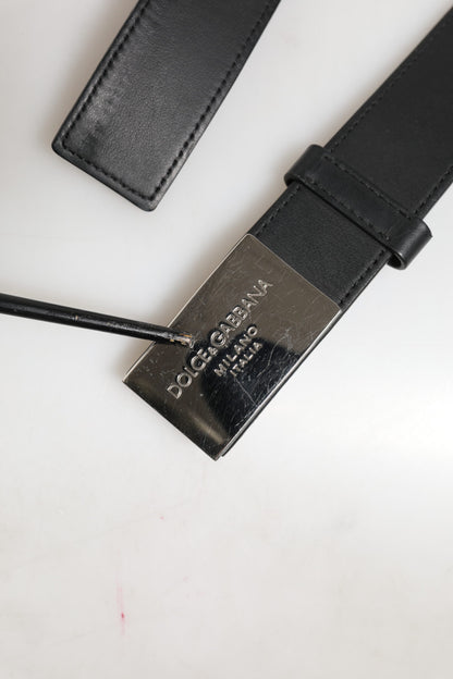 Ceinture classique en cuir noir Dolce &amp; Gabbana avec boucle en métal et logo