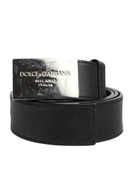 Ceinture classique en cuir noir Dolce &amp; Gabbana avec boucle en métal et logo