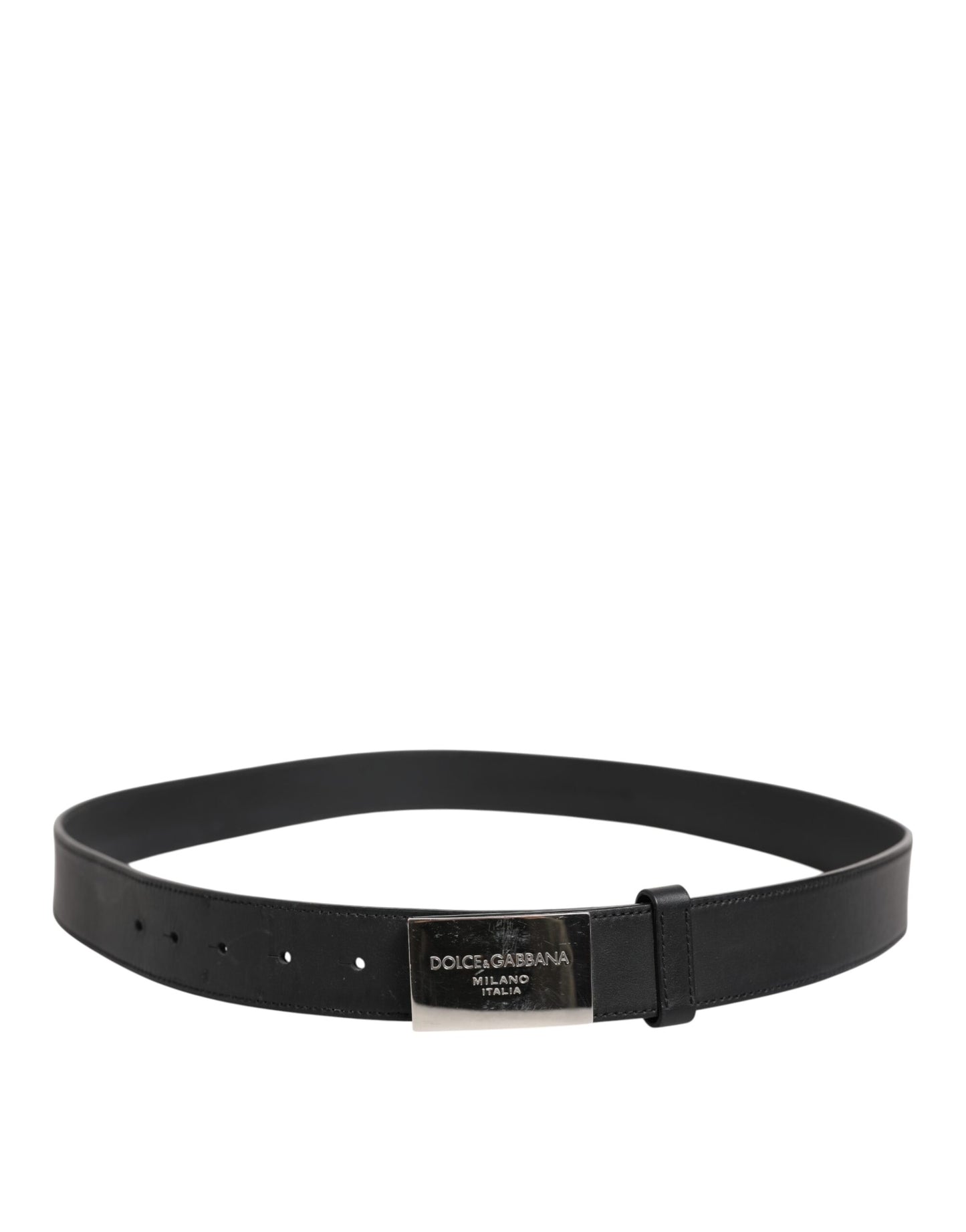 Ceinture classique en cuir noir Dolce &amp; Gabbana avec boucle en métal et logo