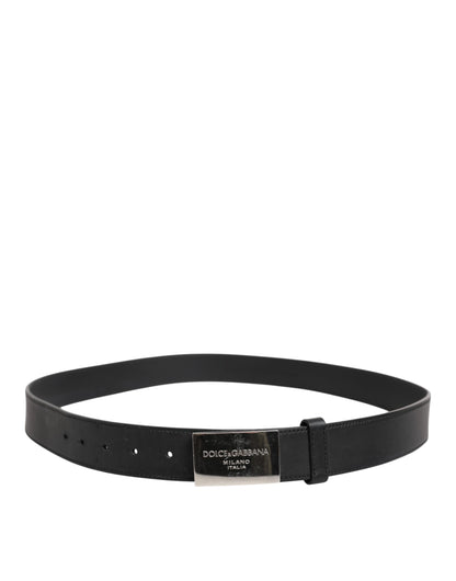 Ceinture classique en cuir noir Dolce &amp; Gabbana avec boucle en métal et logo