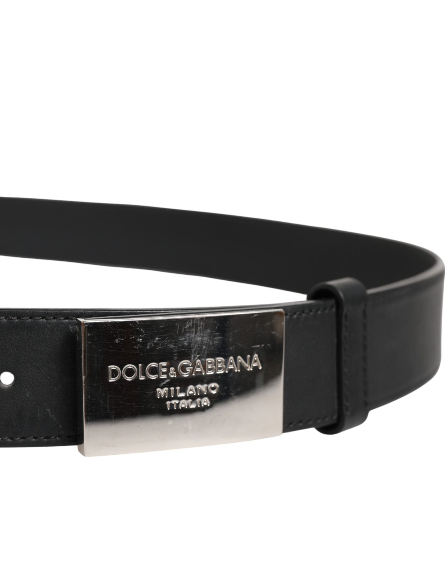 Ceinture classique en cuir noir Dolce &amp; Gabbana avec boucle en métal et logo