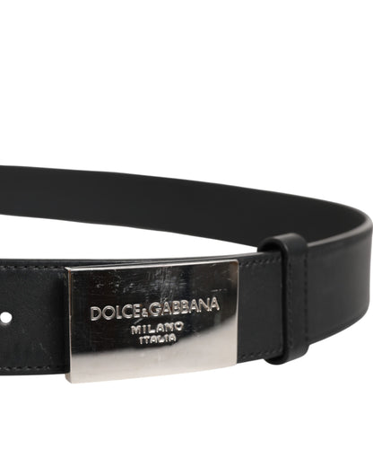 Ceinture classique en cuir noir Dolce &amp; Gabbana avec boucle en métal et logo