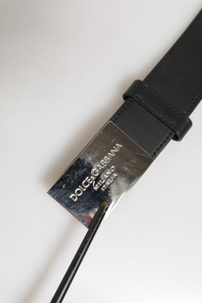 Ceinture classique en cuir noir Dolce &amp; Gabbana avec boucle en métal et logo