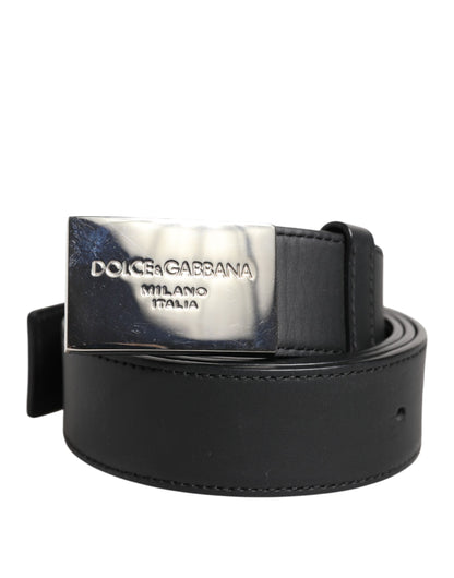 Ceinture en cuir noir avec boucle en métal et logo Dolce &amp; Gabbana