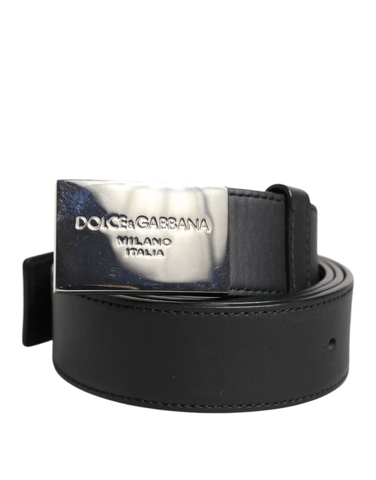 Ceinture en cuir noir avec boucle en métal et logo Dolce &amp; Gabbana