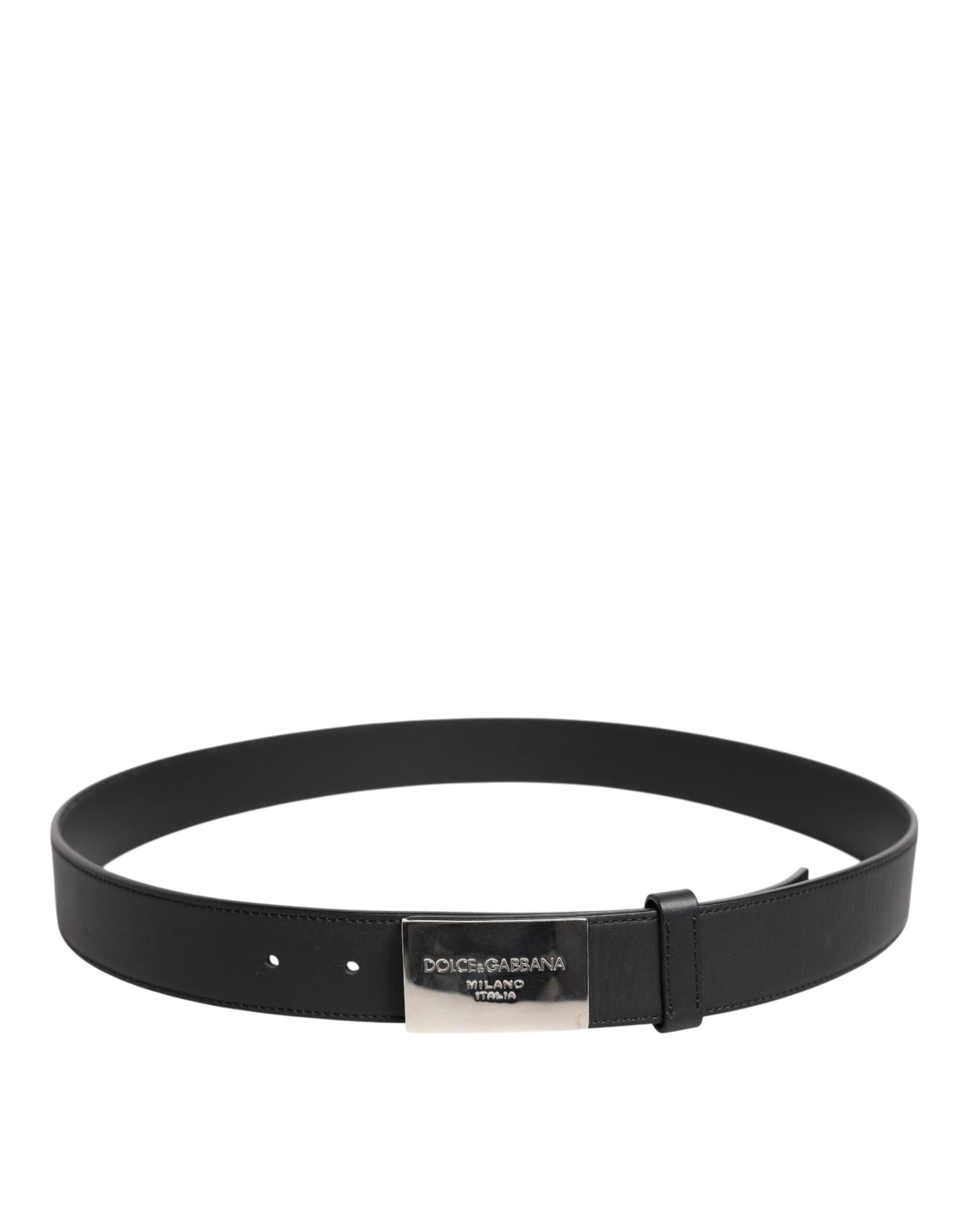 Ceinture en cuir noir avec boucle en métal et logo Dolce &amp; Gabbana