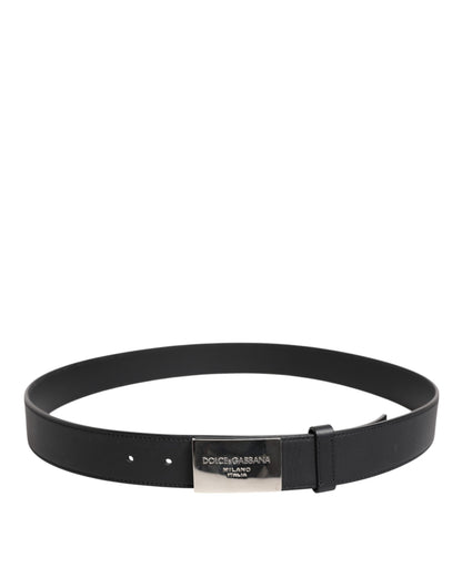 Ceinture en cuir noir avec boucle en métal et logo Dolce &amp; Gabbana