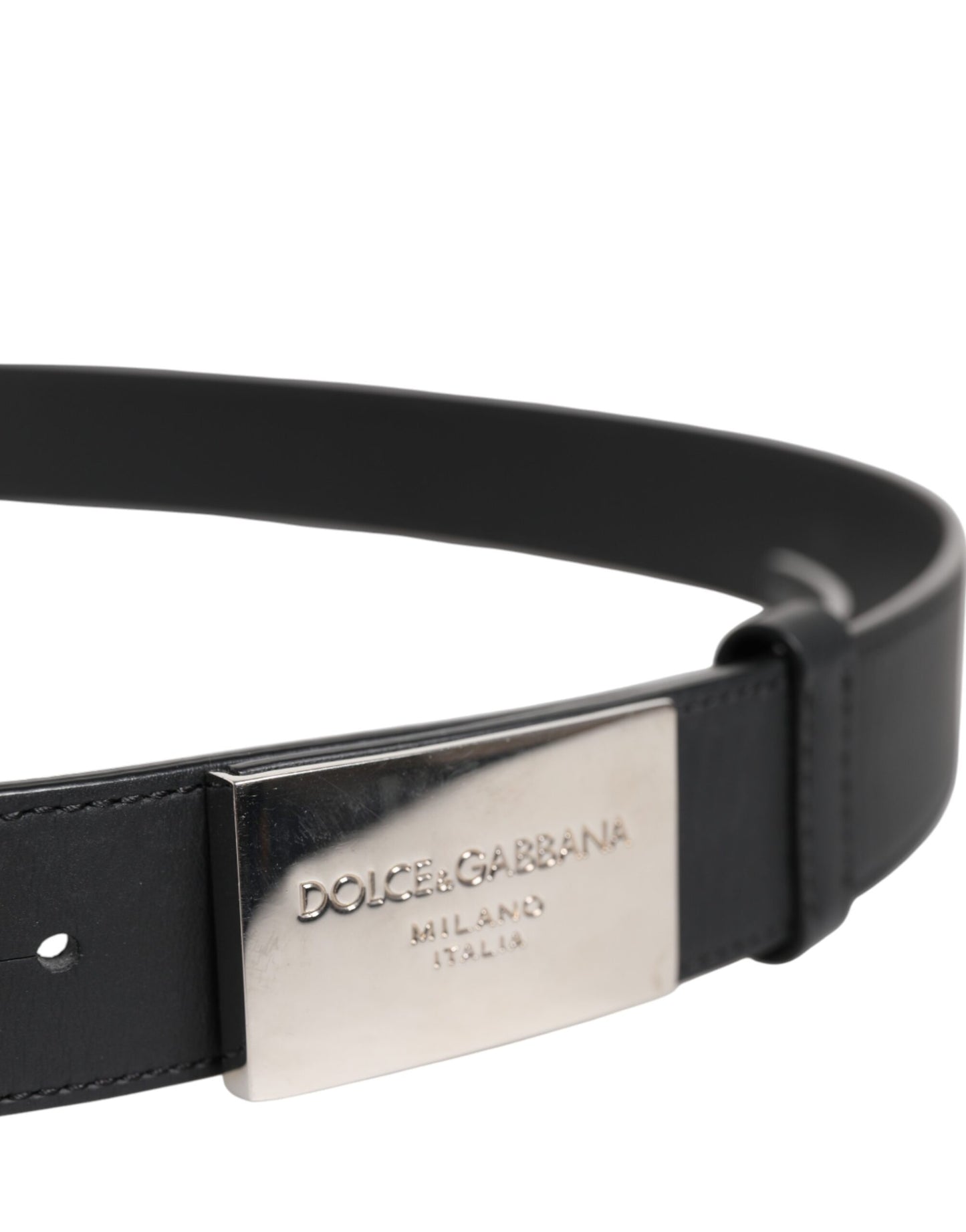 Ceinture en cuir noir avec boucle en métal et logo Dolce &amp; Gabbana