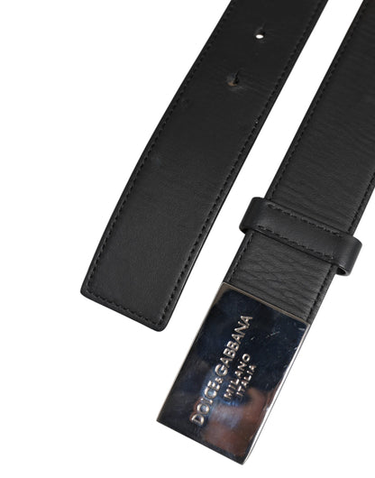 Ceinture en cuir noir avec boucle en métal et logo Dolce &amp; Gabbana