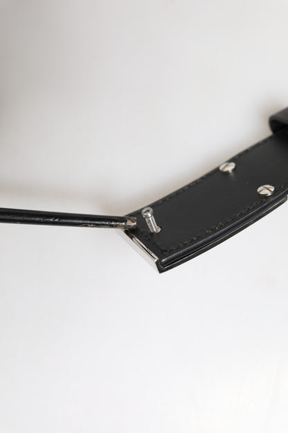 Ceinture en cuir noir avec boucle en métal et logo Dolce &amp; Gabbana