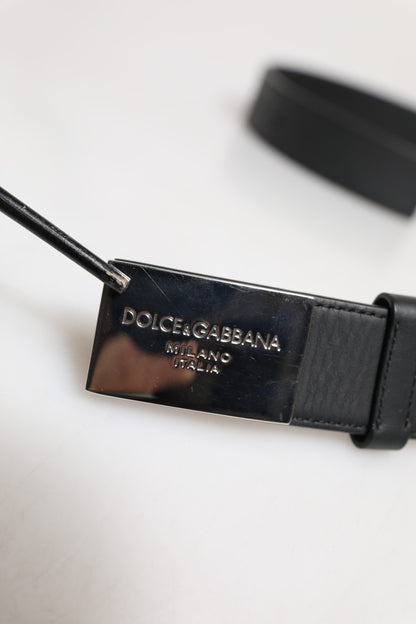 Ceinture en cuir noir avec boucle en métal et logo Dolce &amp; Gabbana