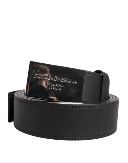 Ceinture classique en cuir noir Dolce &amp; Gabbana avec boucle en métal et logo