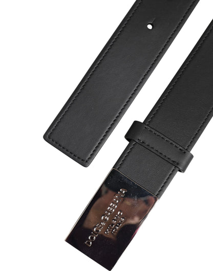 Ceinture classique en cuir noir Dolce &amp; Gabbana avec boucle en métal et logo