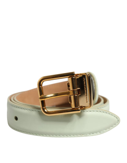 Dolce &amp; Gabbana Light Green Leather Gold Metal Buckle Belt