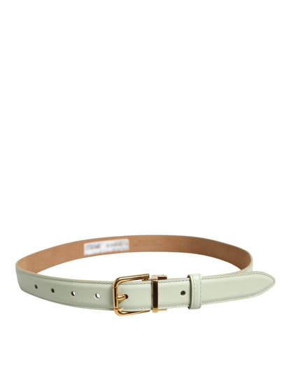 Dolce &amp; Gabbana Light Green Leather Gold Metal Buckle Belt