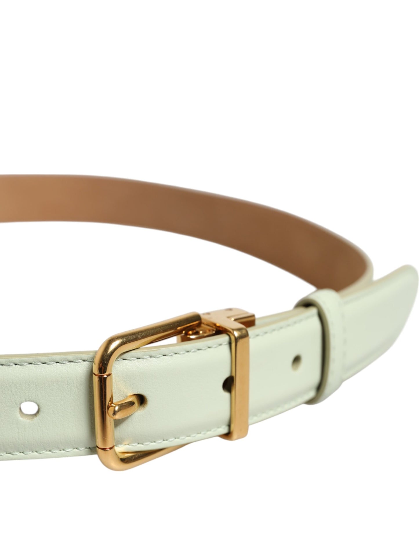 Dolce &amp; Gabbana Light Green Leather Gold Metal Buckle Belt