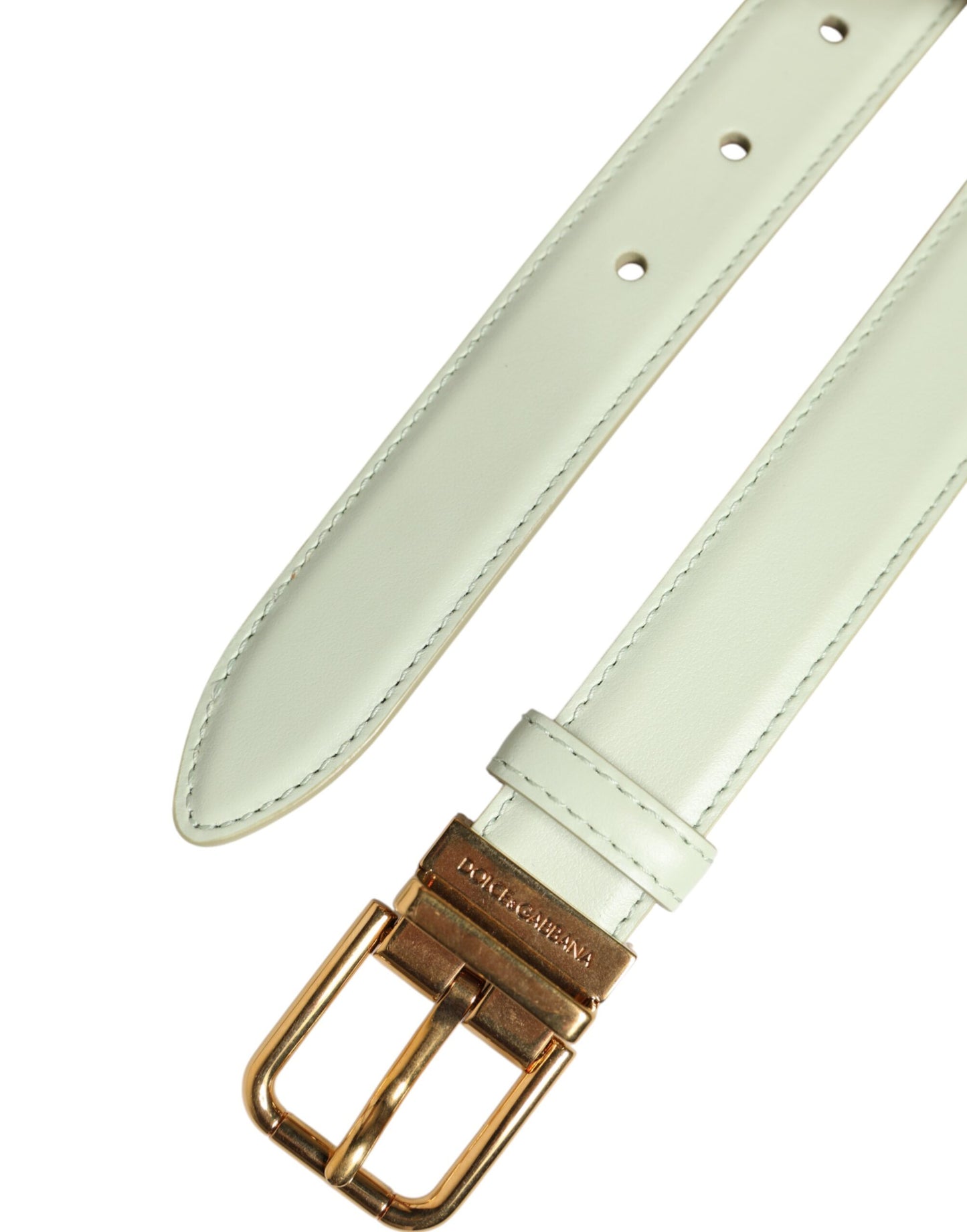 Dolce &amp; Gabbana Light Green Leather Gold Metal Buckle Belt
