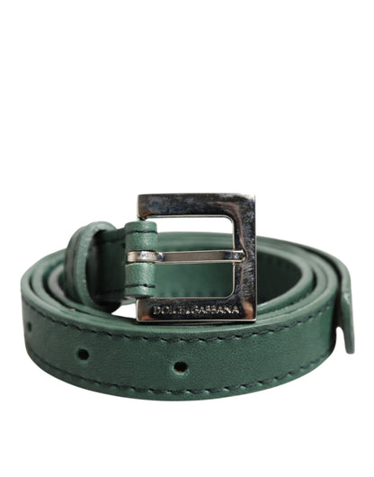Dolce &amp; Gabbana Dark Green Leather Silver Metal Buckle Belt