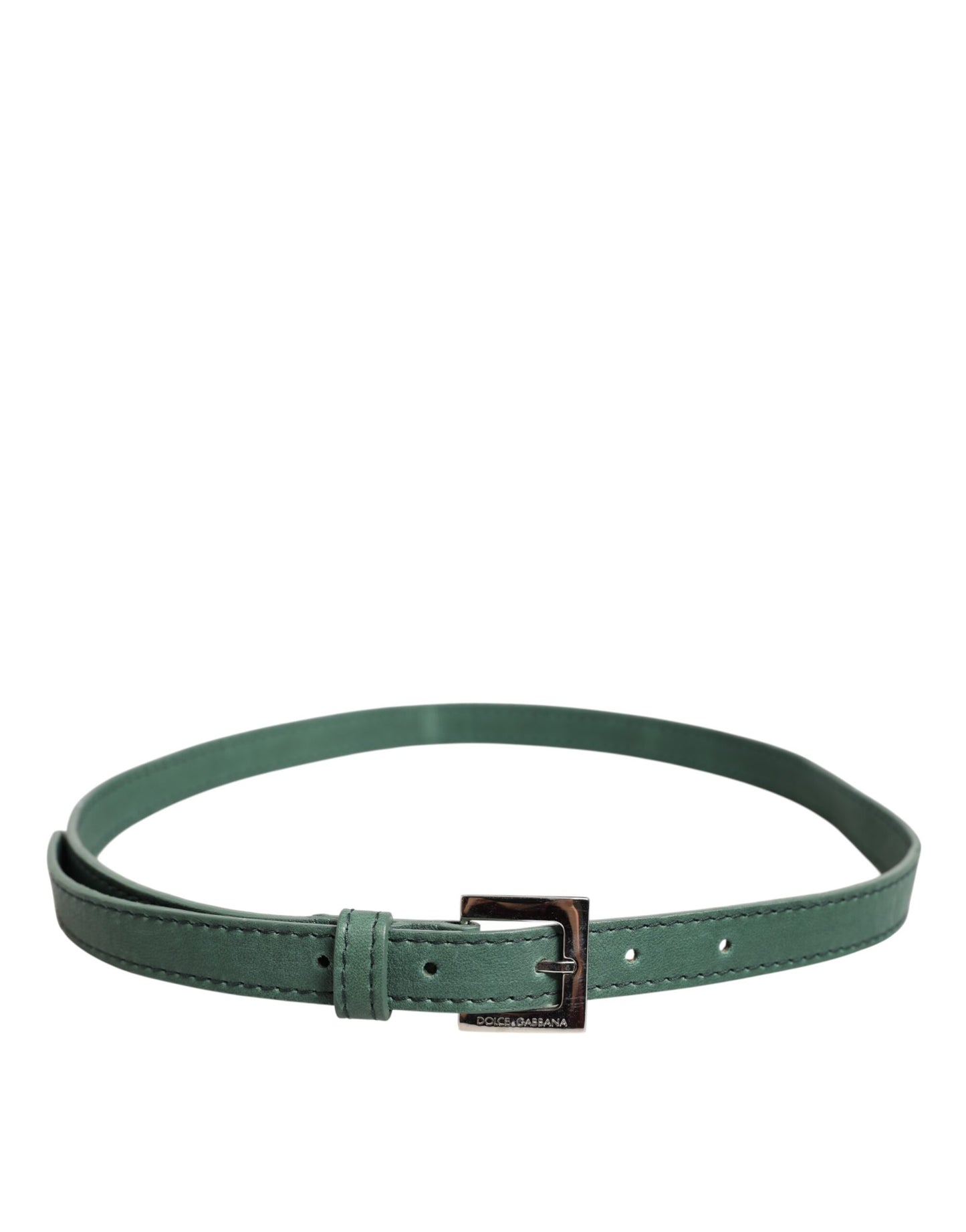 Dolce &amp; Gabbana Dark Green Leather Silver Metal Buckle Belt