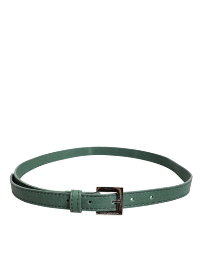 Dolce &amp; Gabbana Dark Green Leather Silver Metal Buckle Belt