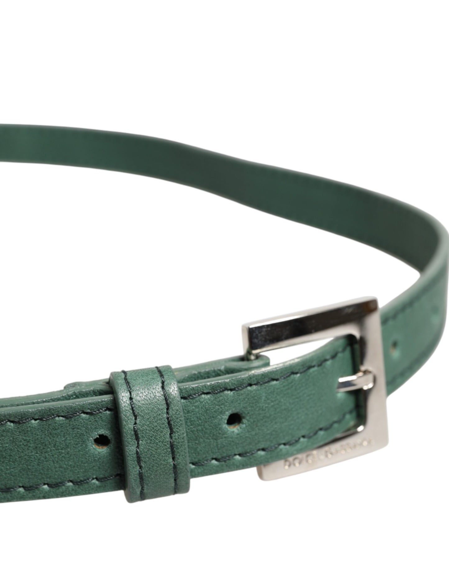 Dolce &amp; Gabbana Dark Green Leather Silver Metal Buckle Belt