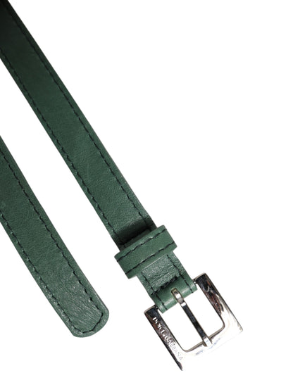 Dolce &amp; Gabbana Dark Green Leather Silver Metal Buckle Belt