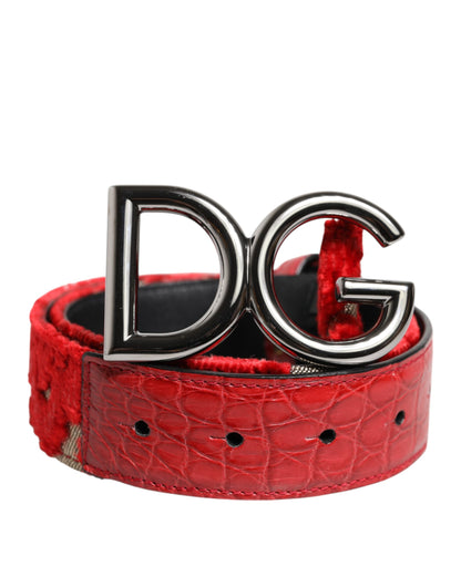 Dolce &amp; Gabbana Red Viscose Silver DG Logo Metal Buckle Belt