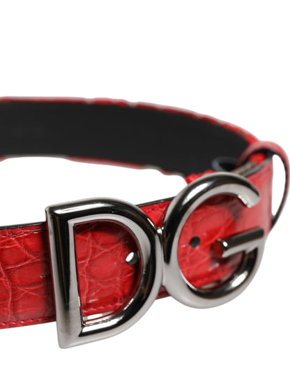 Dolce &amp; Gabbana Red Viscose Silver DG Logo Metal Buckle Belt
