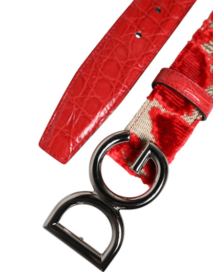 Dolce &amp; Gabbana Red Viscose Silver DG Logo Metal Buckle Belt