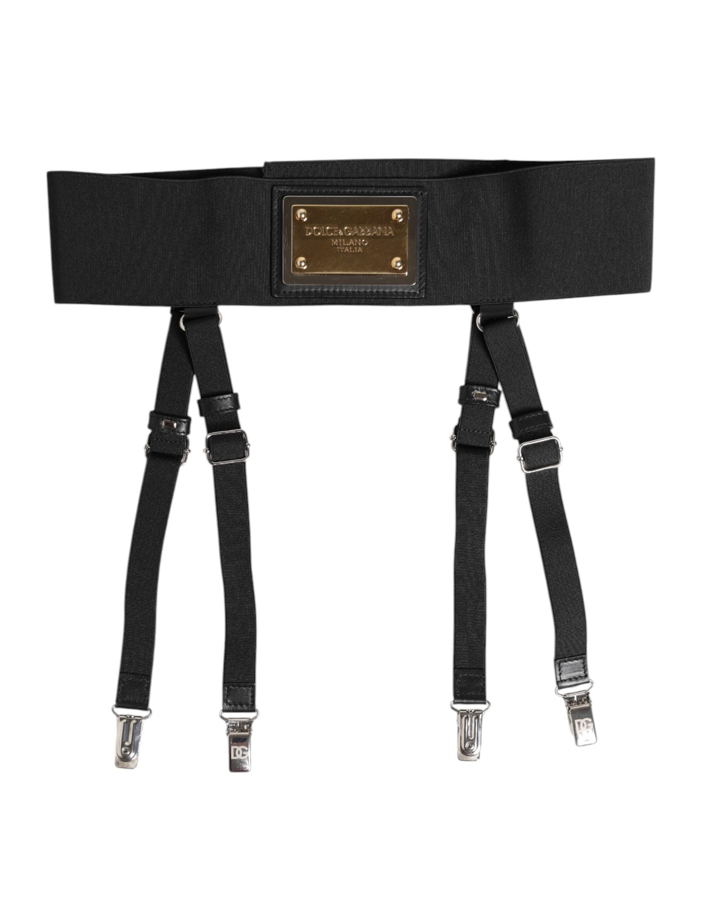 Dolce &amp; Gabbana Black Leather Logo Wide Waist Belt Suspender