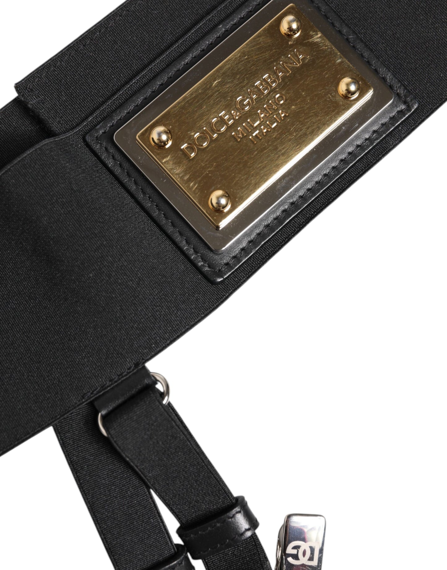 Dolce &amp; Gabbana Black Leather Logo Wide Waist Belt Suspender