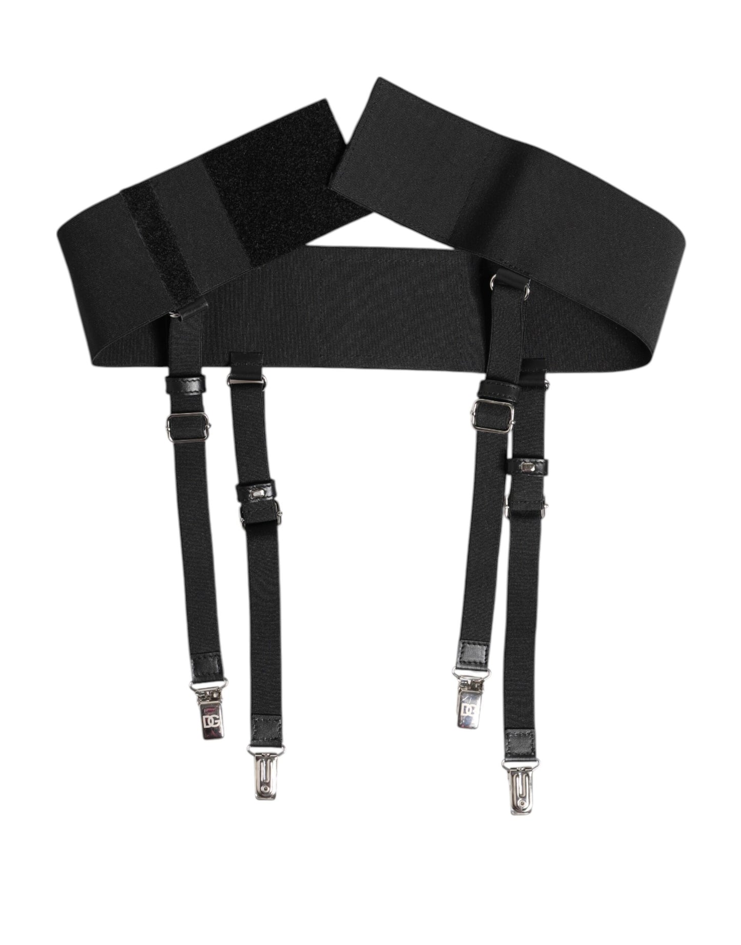 Dolce &amp; Gabbana Black Leather Logo Wide Waist Belt Suspender