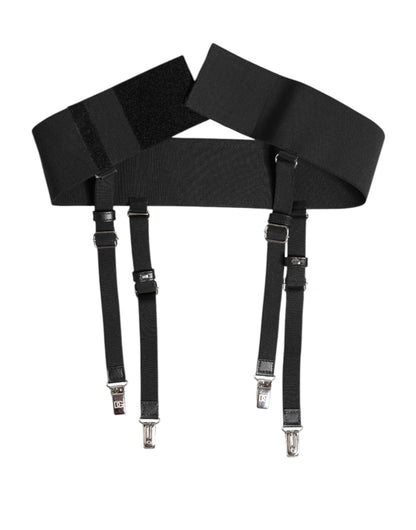 Dolce &amp; Gabbana Black Leather Logo Wide Waist Belt Suspender