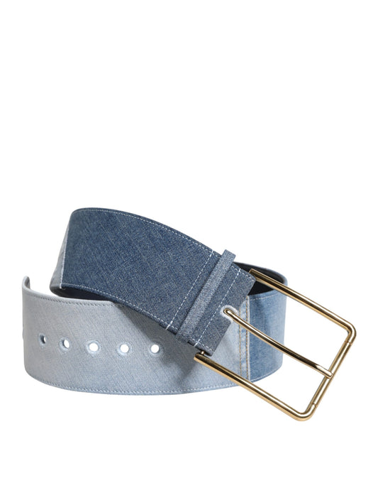 Dolce &amp; Gabbana Two Tone Blue Denim Gold Metal Buckle Belt