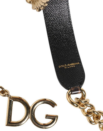 Dolce &amp; Gabbana Brown Leopard Gold Brass Chain Accessory Shoulder Strap