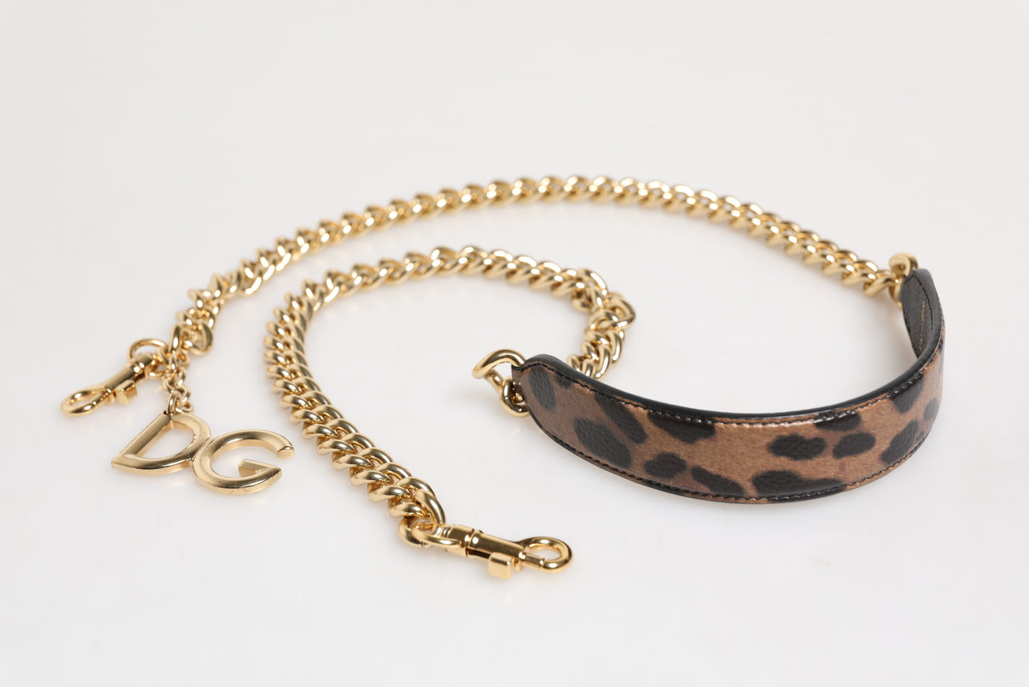 Dolce &amp; Gabbana Brown Leopard Gold Brass Chain Accessory Shoulder Strap
