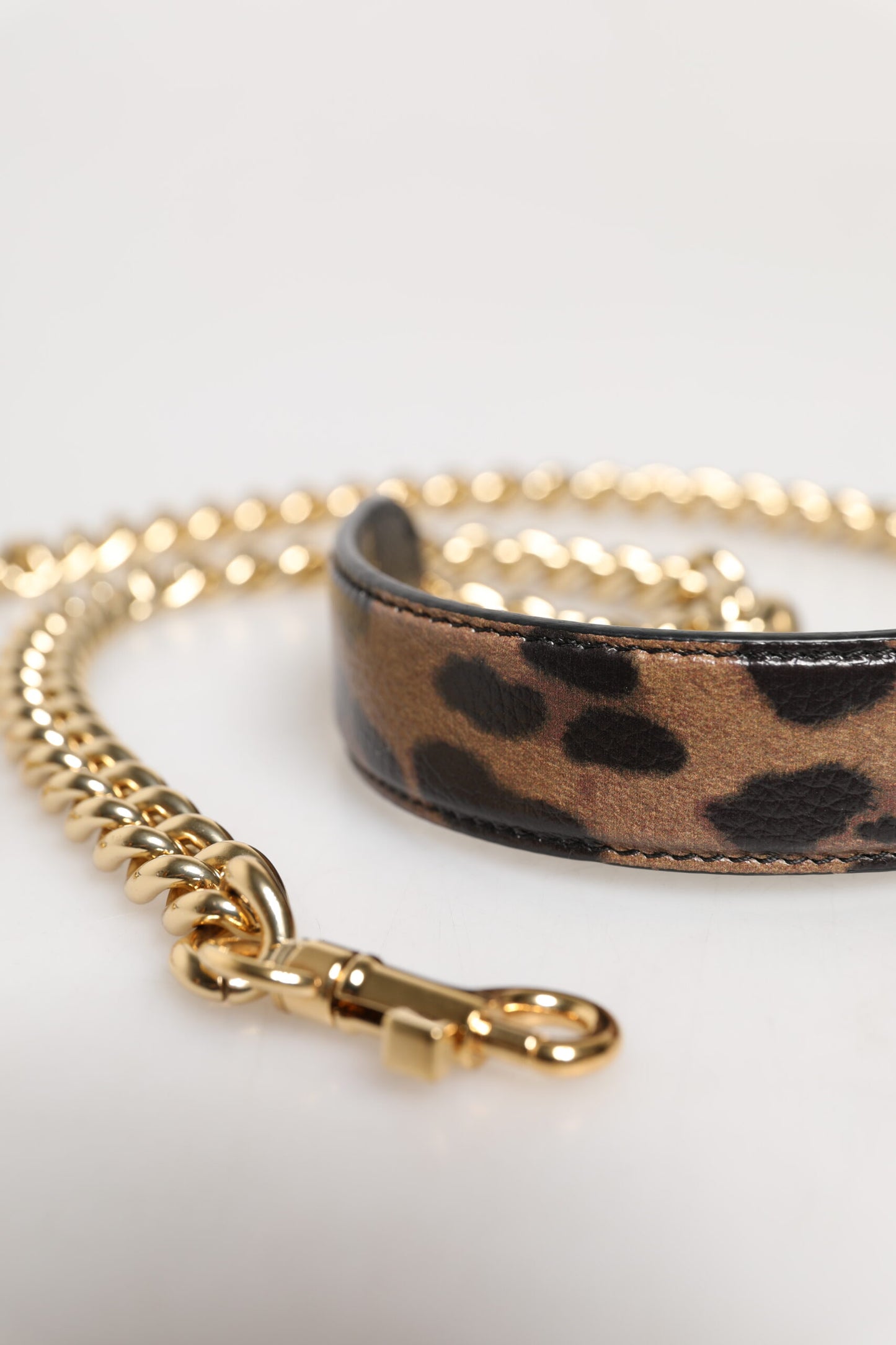 Dolce &amp; Gabbana Brown Leopard Gold Brass Chain Accessory Shoulder Strap
