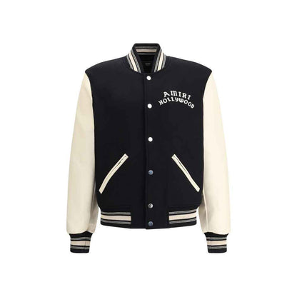 Amiri Hollywood Bomber Jacket Virgin Wool Leather Sleeves