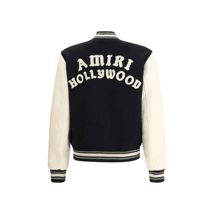 Amiri Hollywood Bomber Jacket Virgin Wool Leather Sleeves