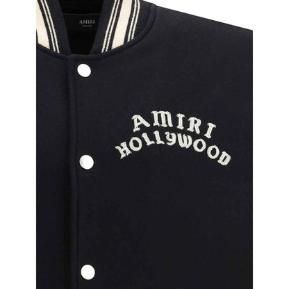 Amiri Hollywood Bomber Jacket Virgin Wool Leather Sleeves