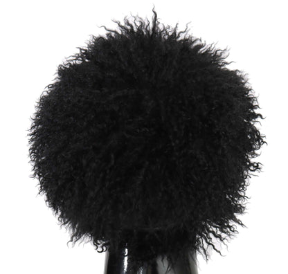 Casquette Gatsby noire chic Dolce &amp; Gabbana en fourrure d'agneau du Tibet