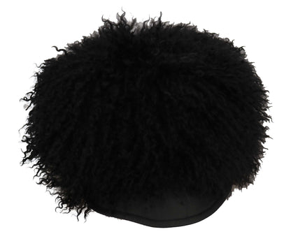 Casquette Gatsby noire chic Dolce &amp; Gabbana en fourrure d'agneau du Tibet