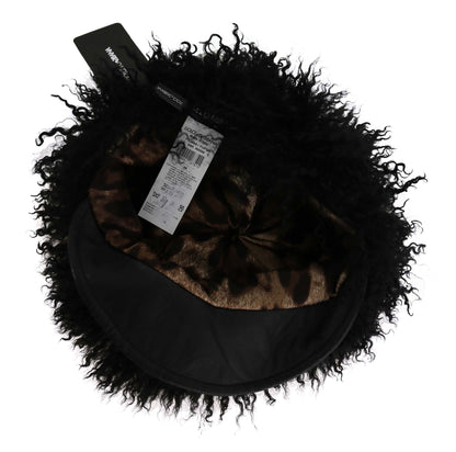 Casquette Gatsby noire chic Dolce &amp; Gabbana en fourrure d'agneau du Tibet