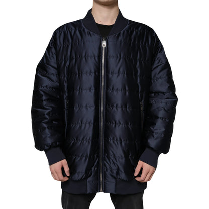 Dolce &amp; Gabbana - Blouson aviateur matelassé bleu foncé à fermeture éclair intégrale