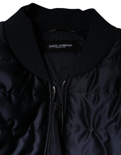 Dolce &amp; Gabbana - Blouson aviateur matelassé bleu foncé à fermeture éclair intégrale