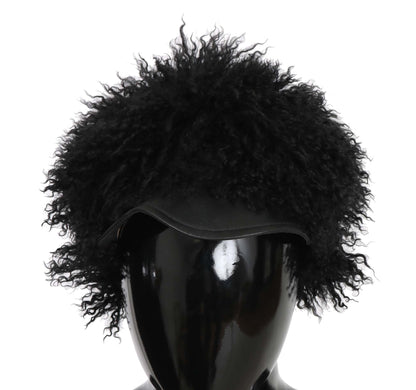 Casquette Gatsby noire chic Dolce &amp; Gabbana en fourrure d'agneau du Tibet